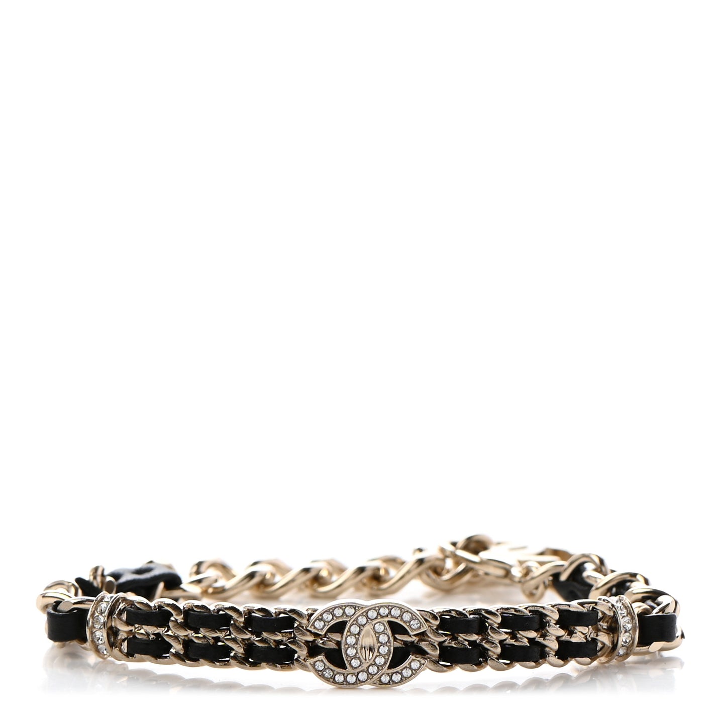 Lambskin Crystal CC Chain Bracelet Gold Black