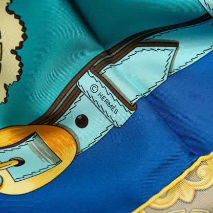 Hermes Silk Cuivreries Scarf 90 Turquoise Fonce Cobalt Jaune 3 of 5
