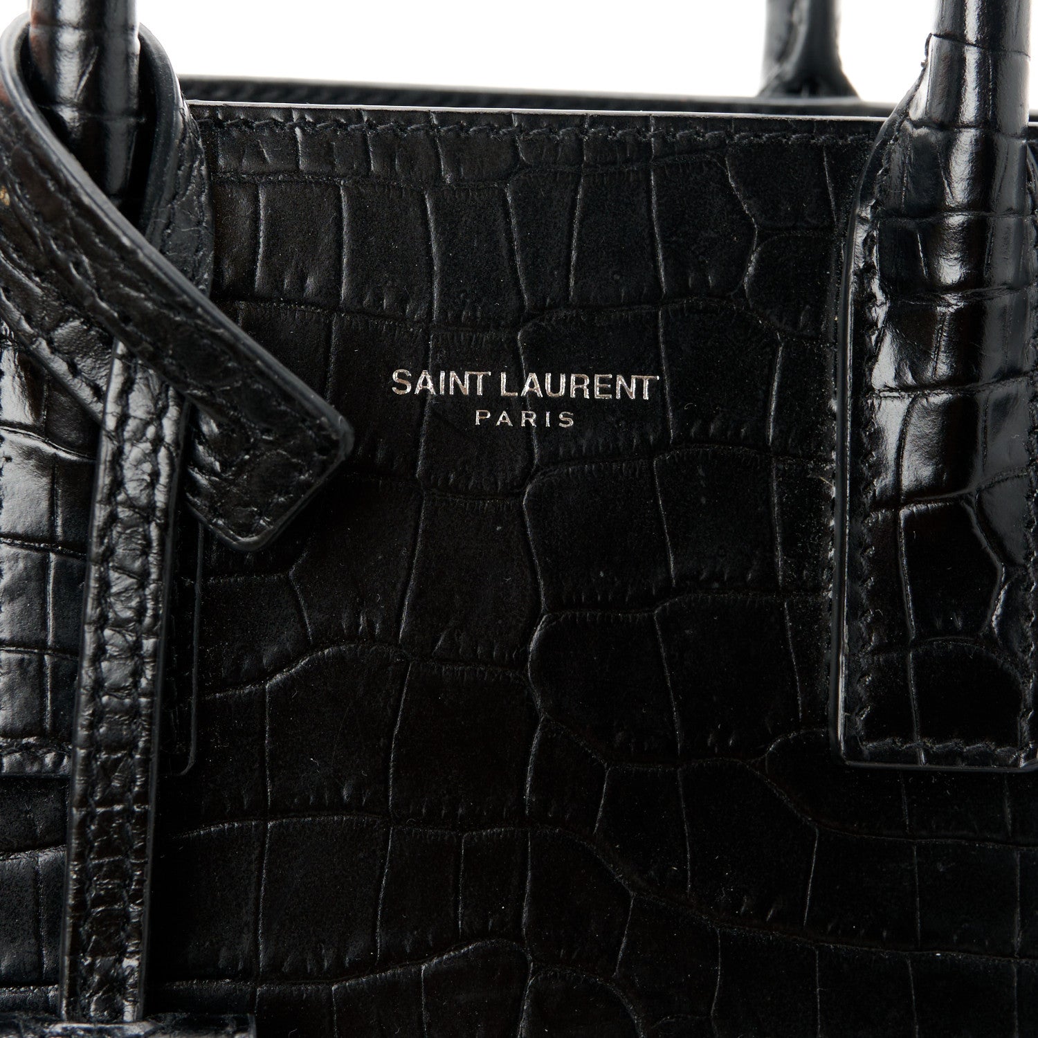 Saint Laurent Calfskin Crocodile Embossed Nano Sac De Jour Black 8 of 11