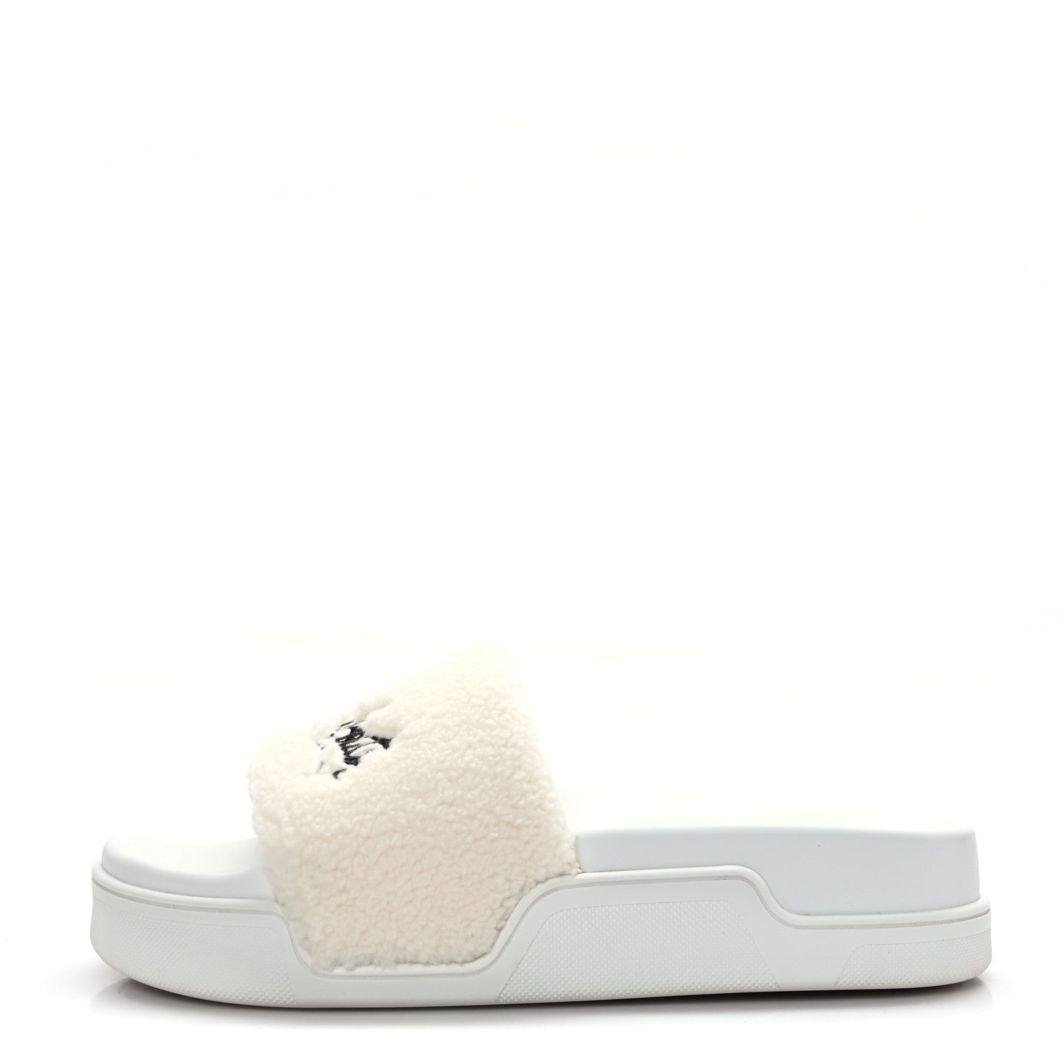 Christian Louboutin Faux Shearling Embroidered Pool Donna Flat Slide Sandals 39.5 White 1 of 8
