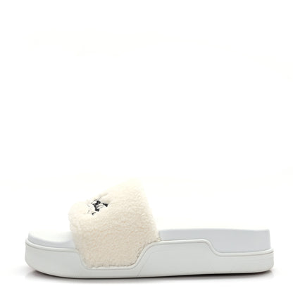 Christian Louboutin Faux Shearling Embroidered Pool Donna Flat Slide Sandals 39.5 White 1 of 8