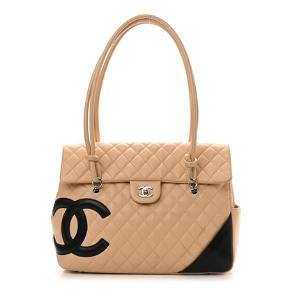 Chanel Calfskin Quilted Large Cambon Flap Beige Black 1 of 13