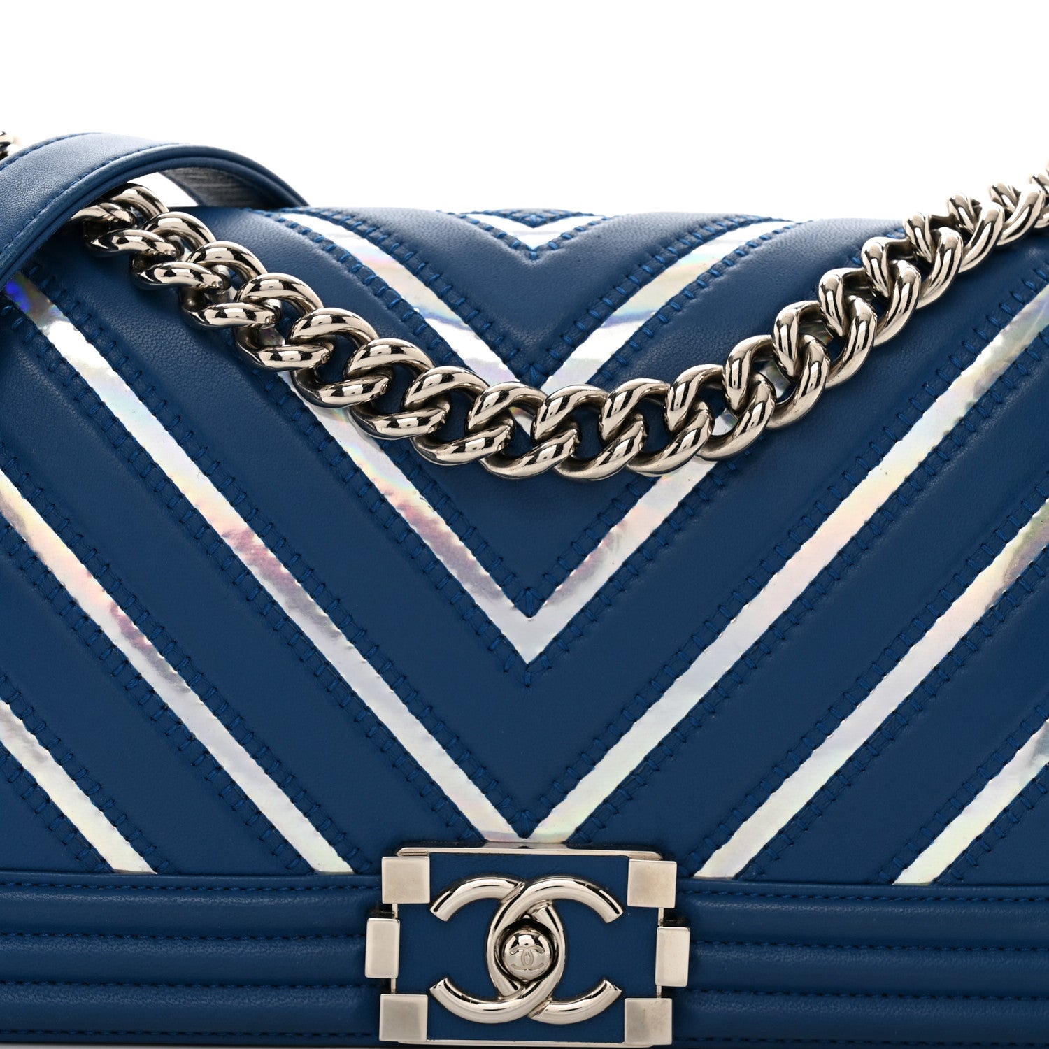 Chanel Lambskin Iridescent PVC Chevron Quilted Medium Boy Flap Blue Silver 5 of 11