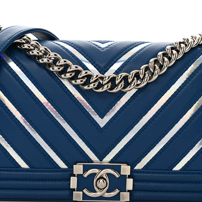 Chanel Lambskin Iridescent PVC Chevron Quilted Medium Boy Flap Blue Silver 5 of 11