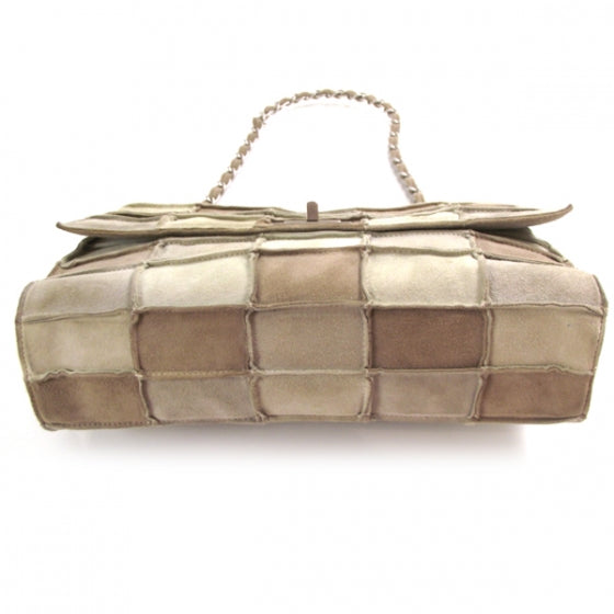 Suede Patchwork Medium Flap Beige