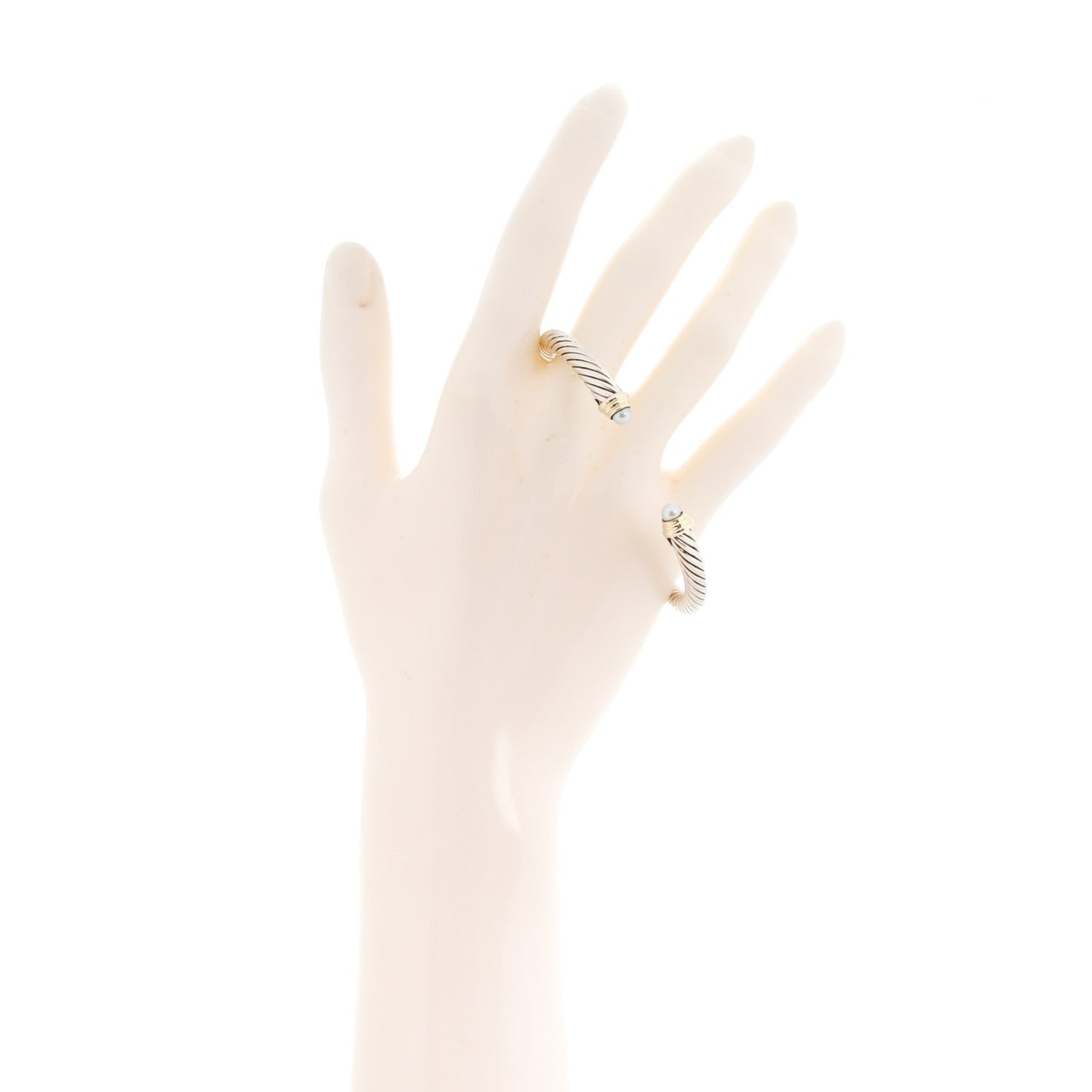 David Yurman Sterling Silver 14K Yellow Gold Pearl 5mm Cable Classics Bracelet 2 of 4