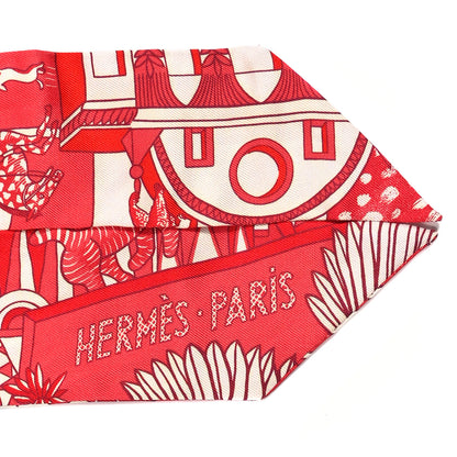 Hermes Silk Animapolis Twilly Rouge White 11 of 12