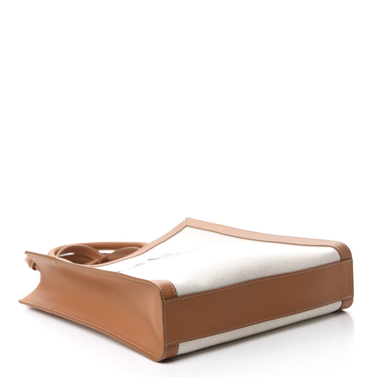 Canvas Calfskin Small Vertical Cabas Natural Tan