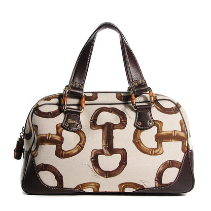 Gucci Canvas Bamboo Horsebit Print Boston Brown 1 of 7