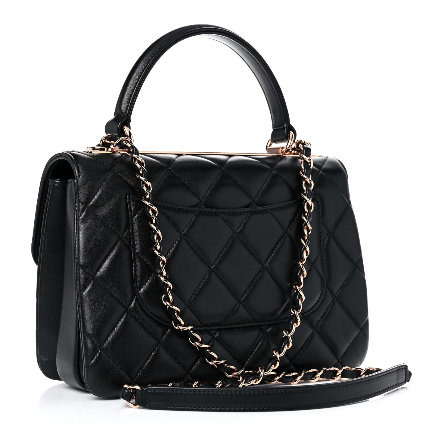 Lambskin Quilted Small Trendy CC Dual Handle Flap Bag Black