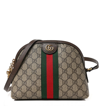 Gucci GG Supreme Monogram Textured Dollar Calfskin Web Small Ophidia Dome Shoulder Bag Beige Ebony New Acero 1 of 10