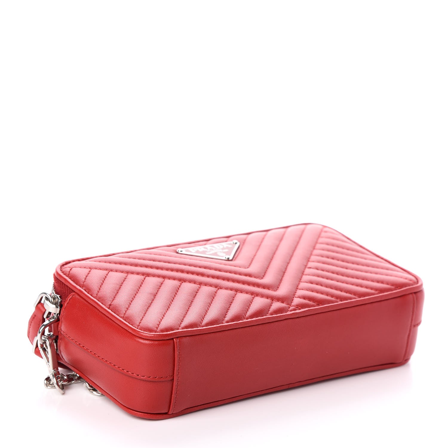 Prada Nappa Impunture Diagramme Mini Double Zip Chain Crossbody Bag Fuoco 4 of 10