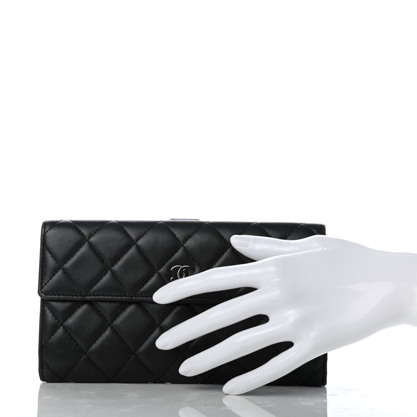 Lambskin Quilted Long Flap Wallet Black
