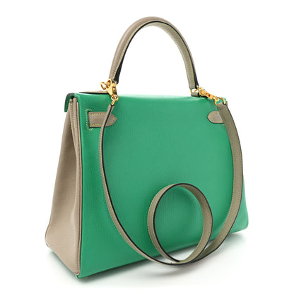 Hermes Chevre Mysore Horseshoe Kelly Retourne 28 Menthe Gris Tourterelle 3 of 12