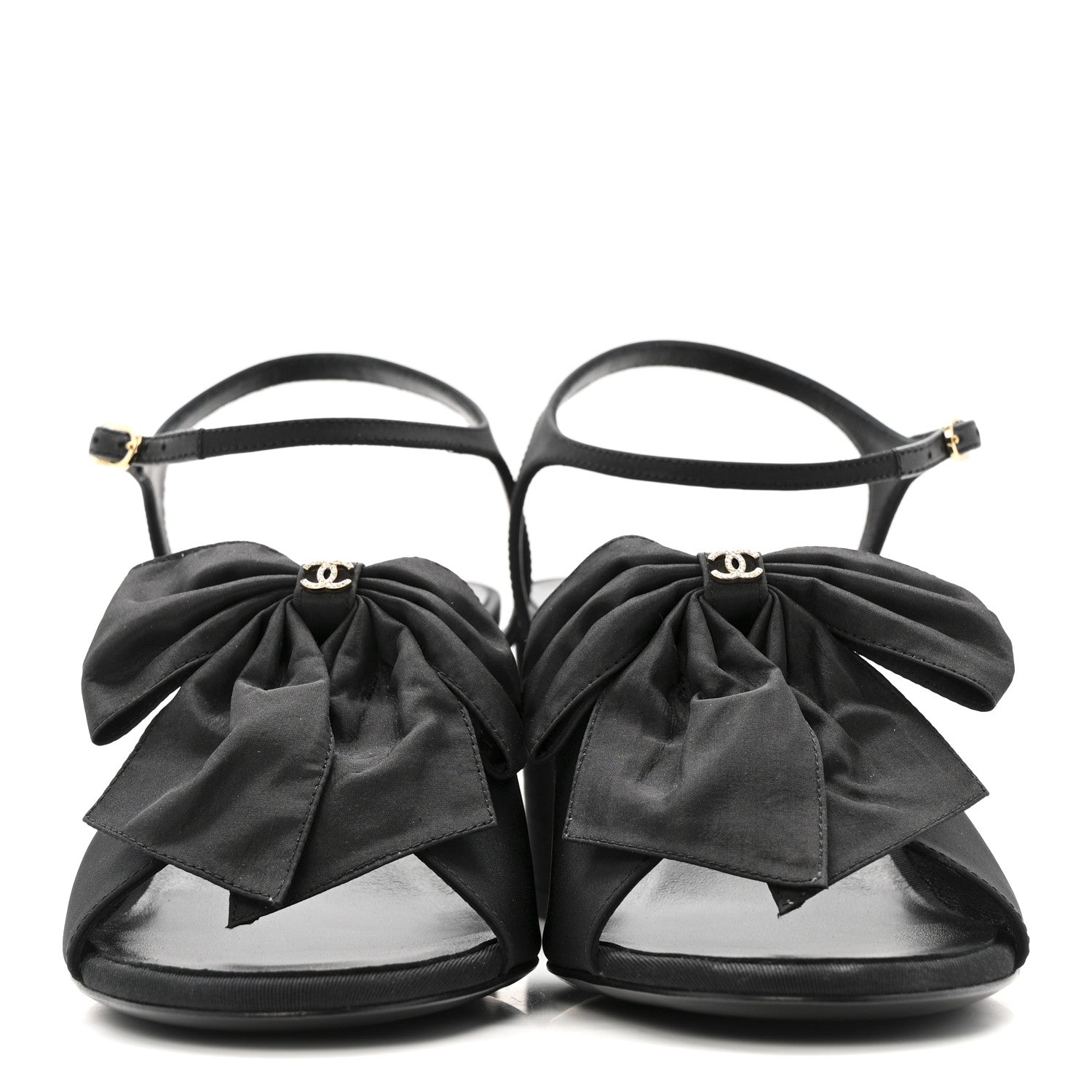 Chanel Silk Crystal Bow CC Sandals 40 Black 3 of 9