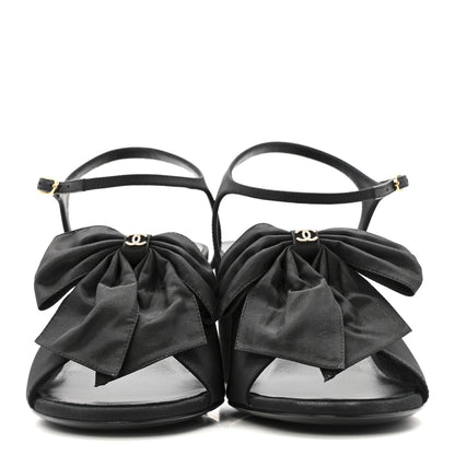 Chanel Silk Crystal Bow CC Sandals 40 Black 3 of 9