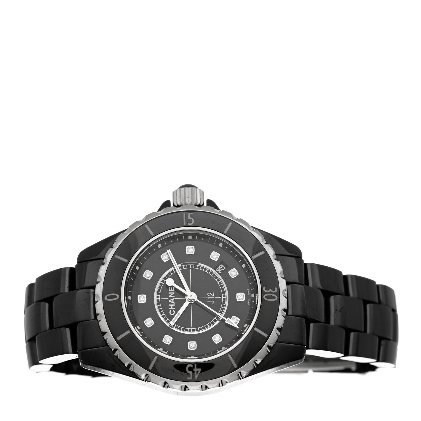Stainless Steel Ceramic Diamond 33mm J12 Quartz Watch Black