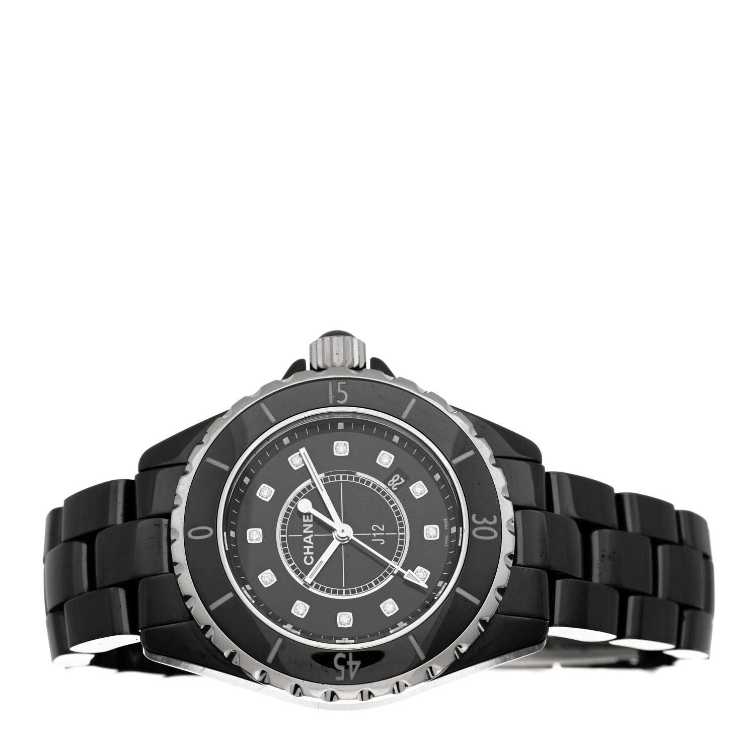 Chanel Stainless Steel Ceramic Diamond 33mm J12 Quartz Watch Black 2 of 4