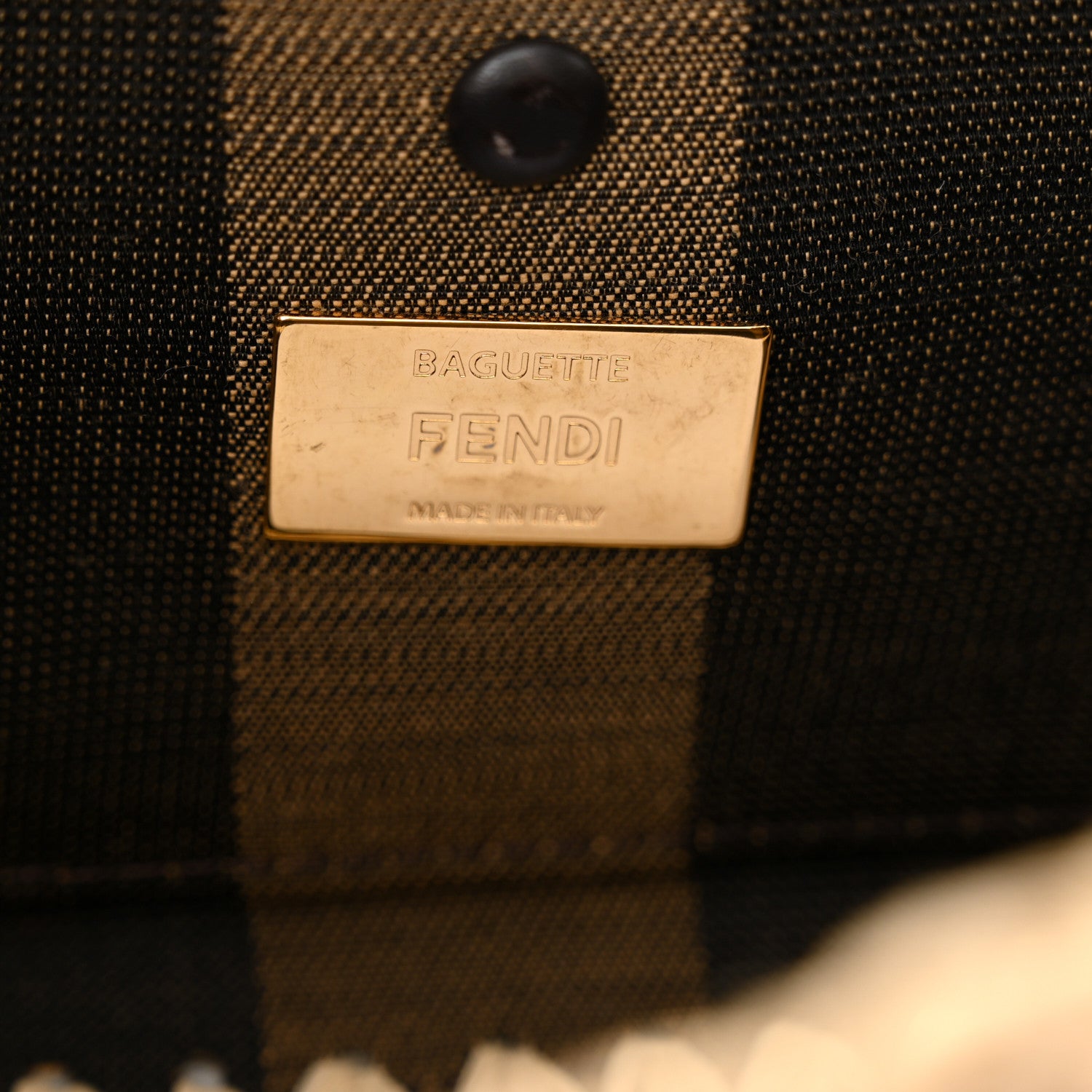 Fendi Fabric Jacquard Raffia Straw Pequin Gingham Woven Baguette Beige Black Natural 6 of 9