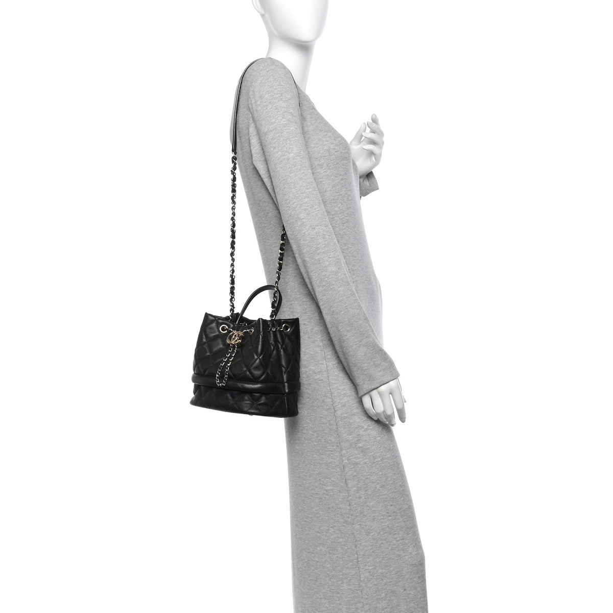 Chanel Caviar Quilted Rolled Up Bucket Drawstring Bag Black 2 of 10