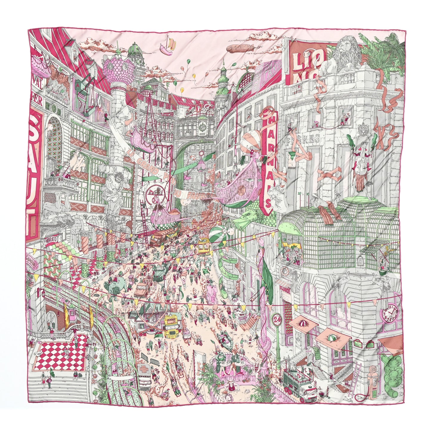 Silk Le Grand Prix du Faubourg Scarf 90 Rose Menthol Gris Perle