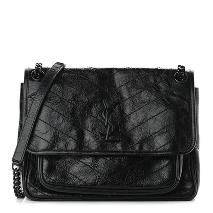 Saint Laurent Crinkled Calfskin Matelasse Monogram Medium Niki Chain Satchel Black 1 of 9