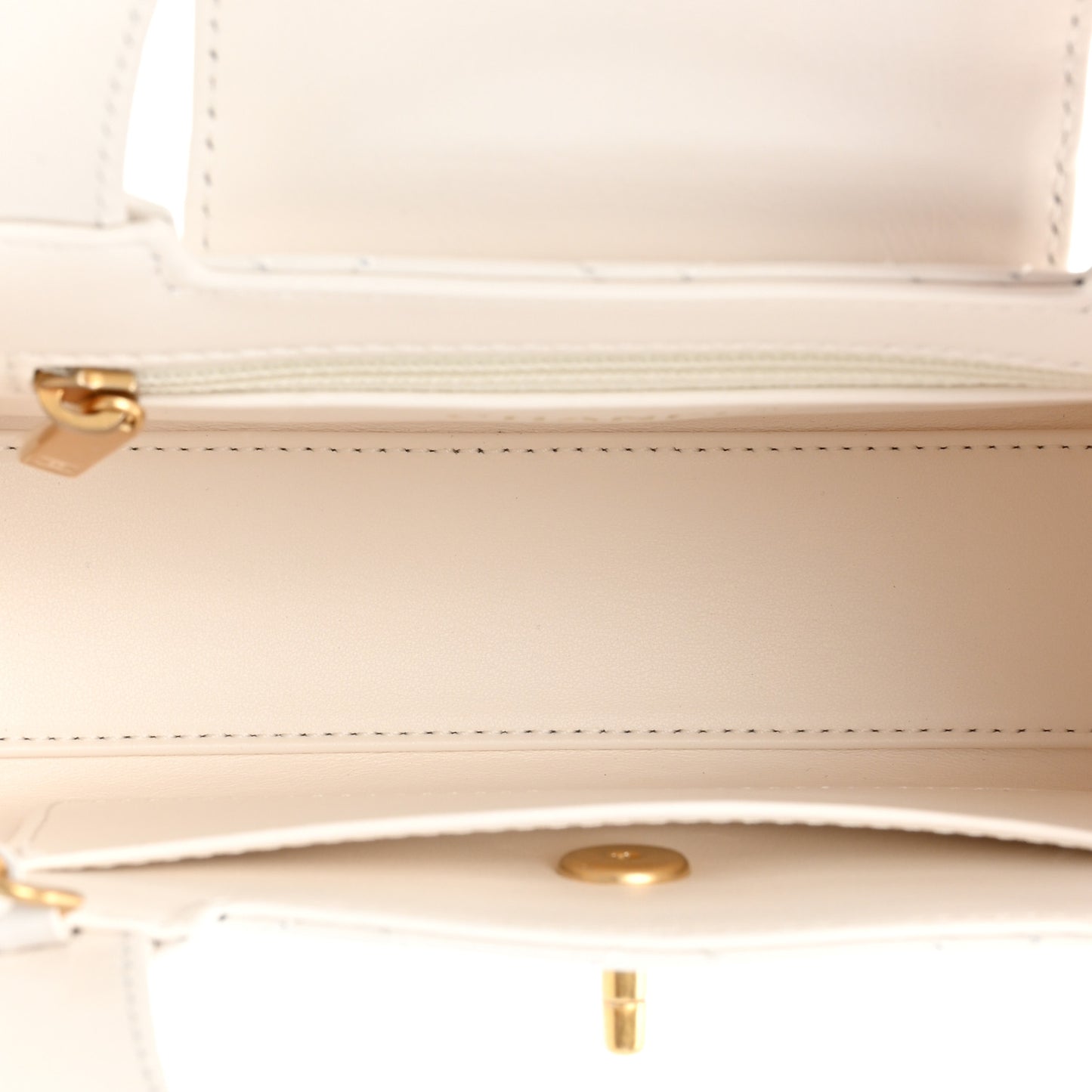 Shiny Aged Calfskin Quilted Nano Kelly Shopper White