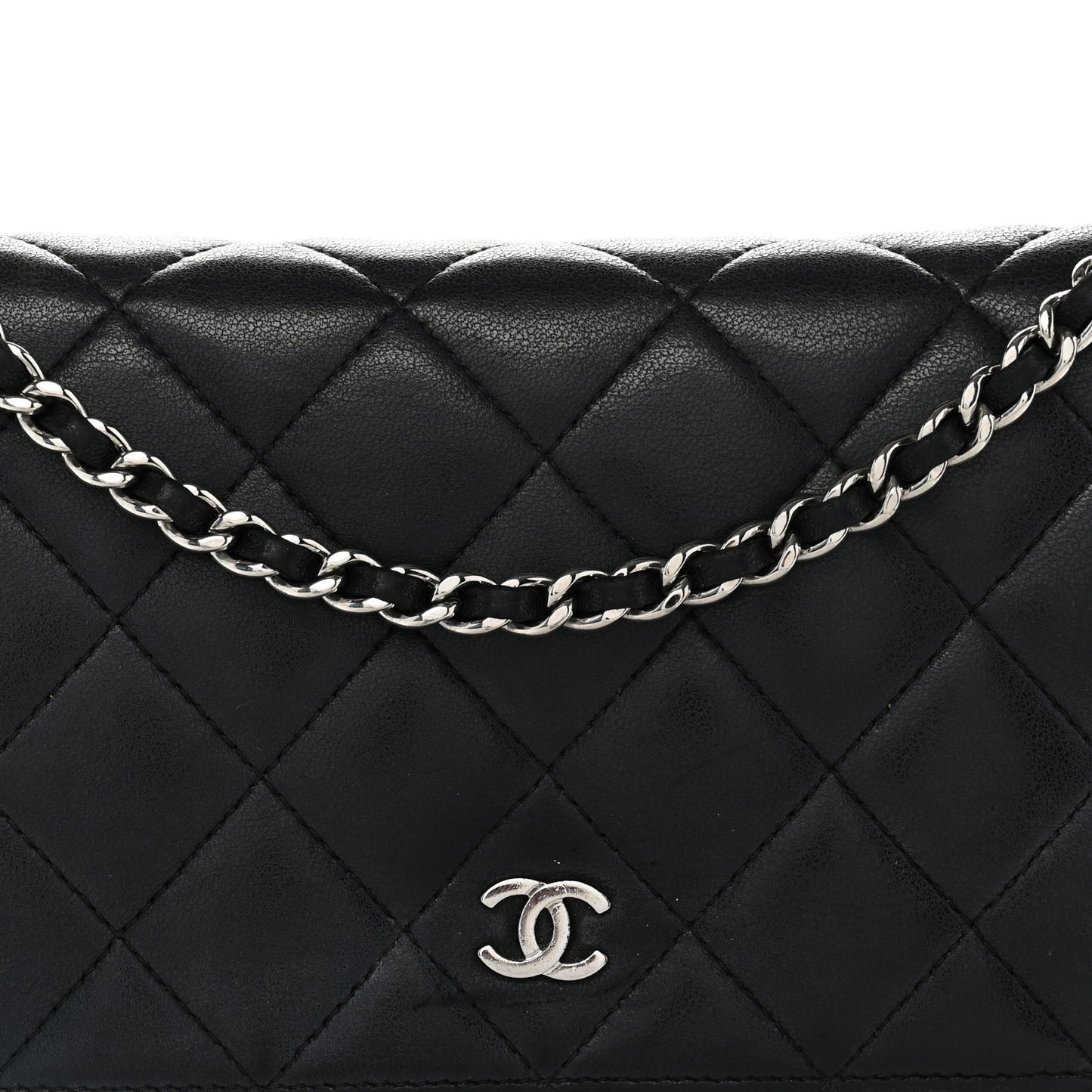Lambskin Quilted Wallet On Chain WOC Black