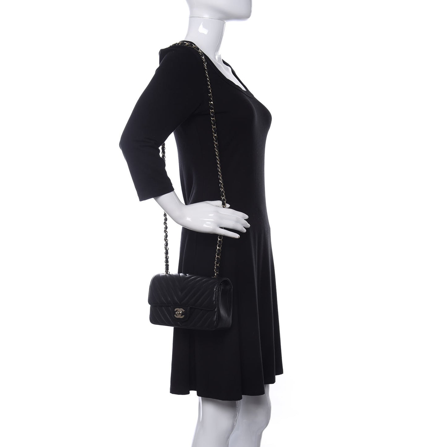 Lambskin Chevron Quilted Mini Rectangular Flap Black