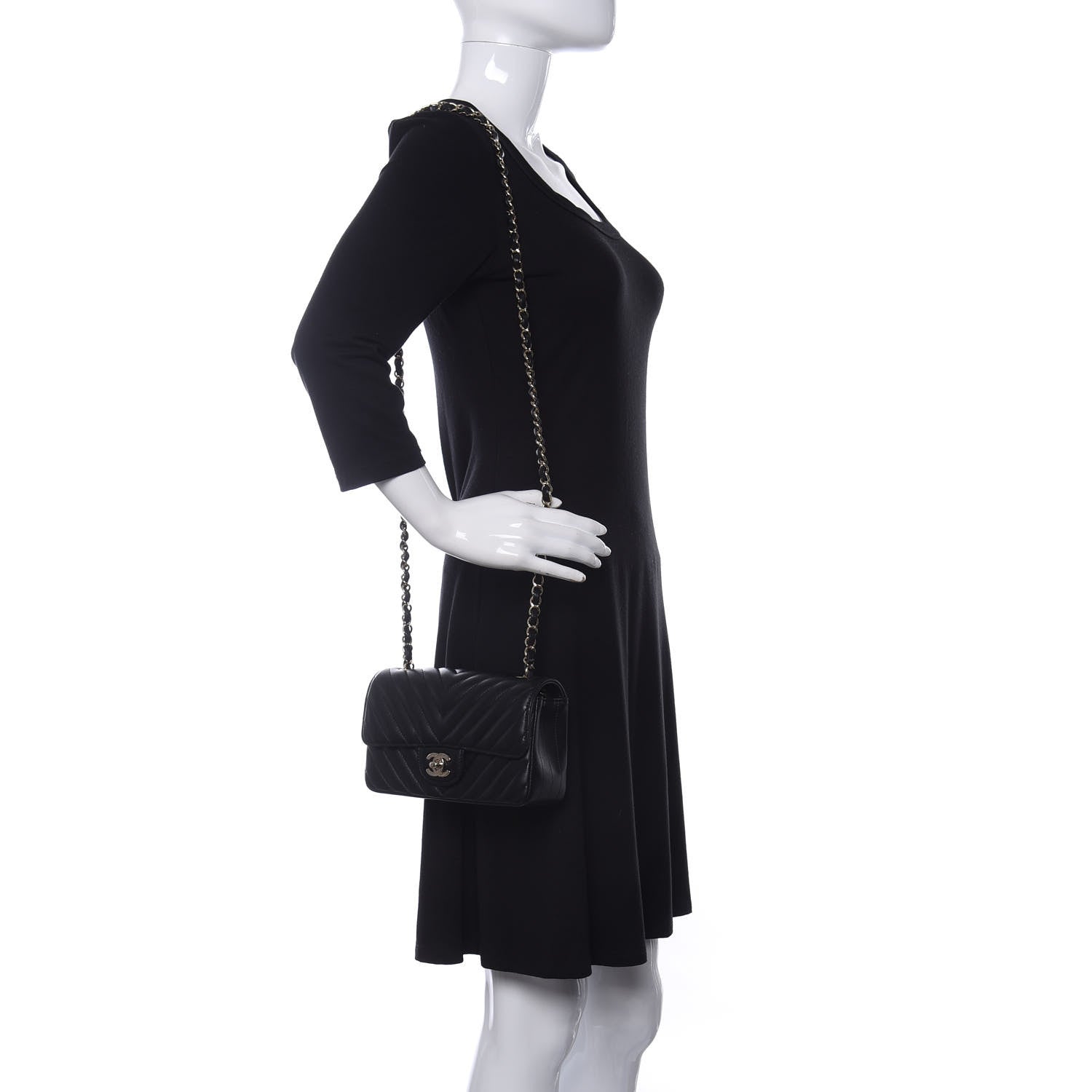 Chanel Lambskin Chevron Quilted Mini Rectangular Flap Black 2 of 14