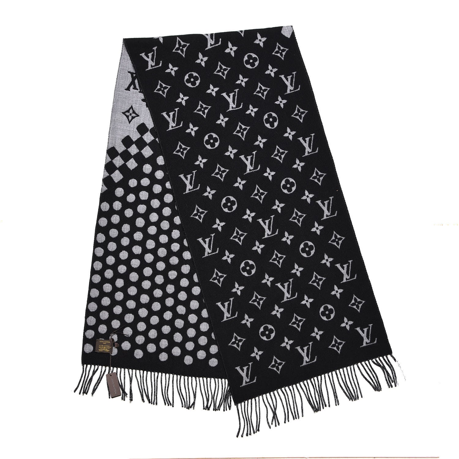 Louis Vuitton Wool Cashmere Polkagram Scarf Black 3 of 4