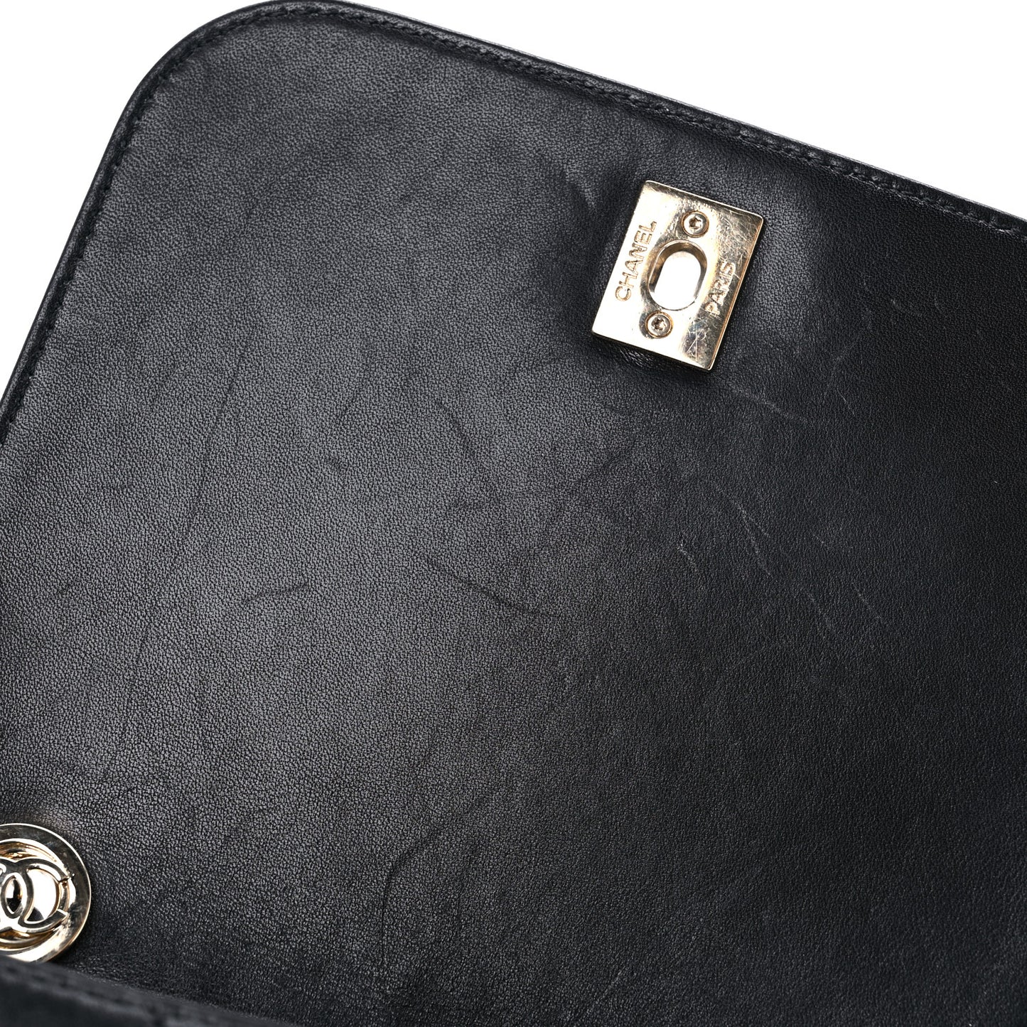 Calfskin Stitched Small Covered CC Flap Bag Black