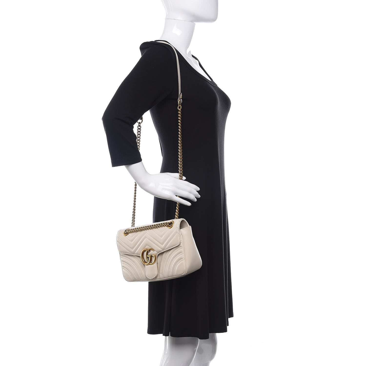 Gucci Calfskin Matelasse Small GG Marmont Shoulder Bag White 2 of 11