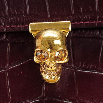 Alexander McQueen Calfskin Crocodile Embossed Skull Envelope Clutch Bordeaux 8 of 8