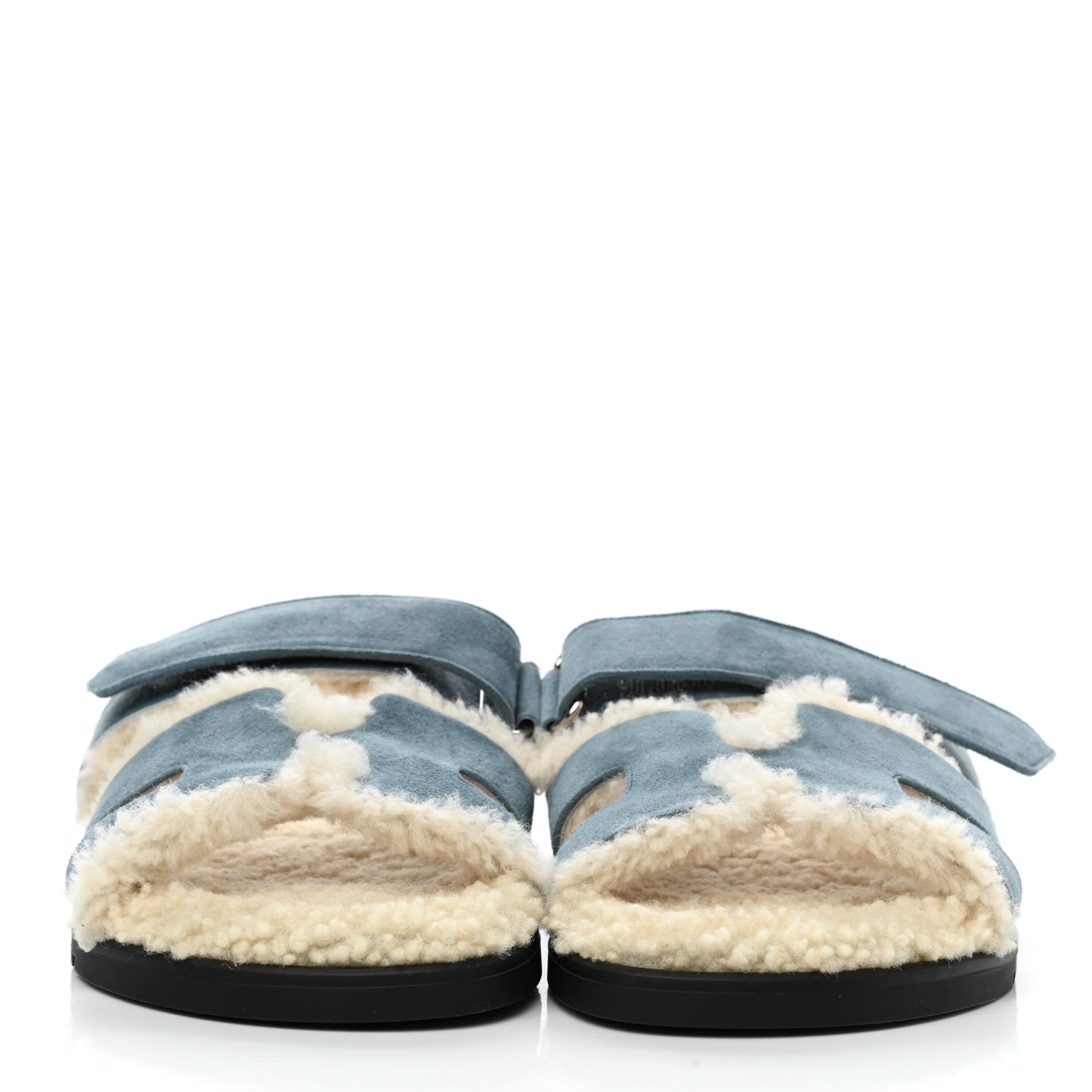 Suede Goatskin Woolskin Womens Chypre Sandals 37.5 Bleu Pinede Ecru