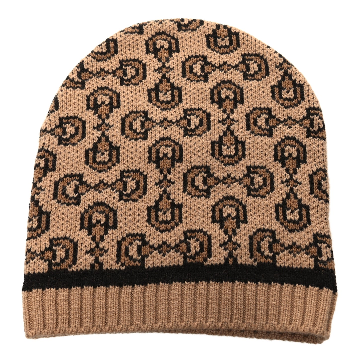 Wool Cashmere Horsebit Cross Beanie Hat M Beige