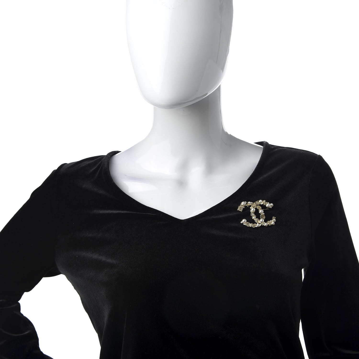 Chanel Crystal Pearl CC Charms Brooch Gold 2 of 4