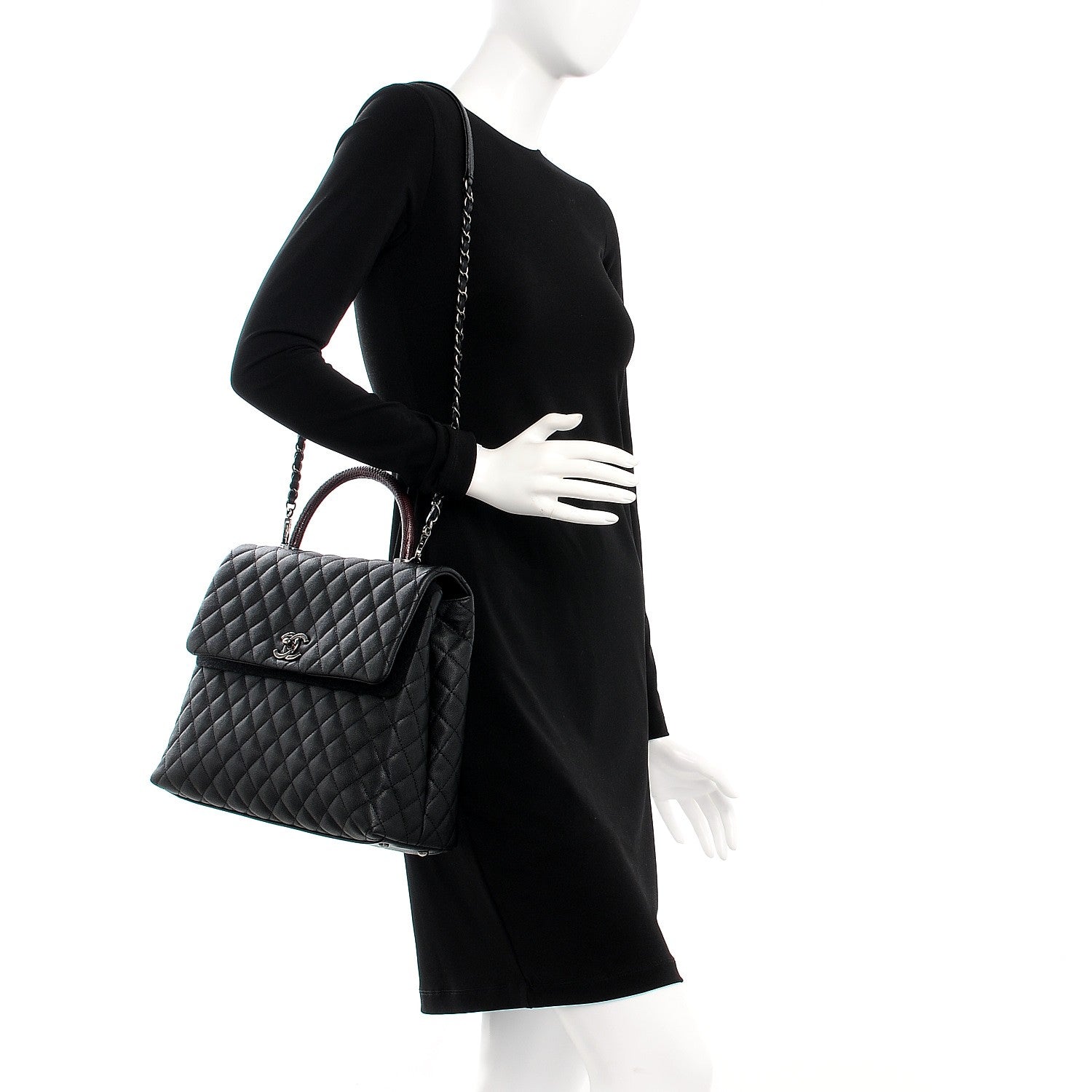 Chanel Caviar Lizard Quilted Large Coco Handle Flap Black 2 of 8