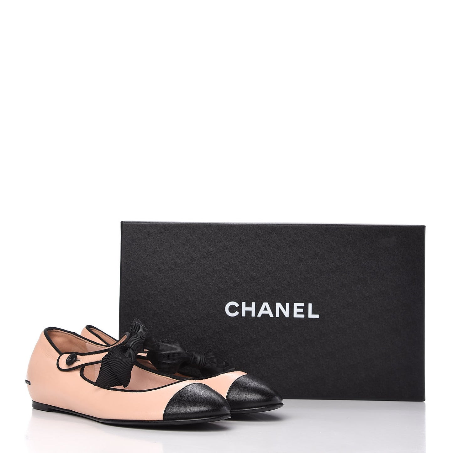Lambskin Bow Mary Jane Ballerina Flats 38 Beige Black