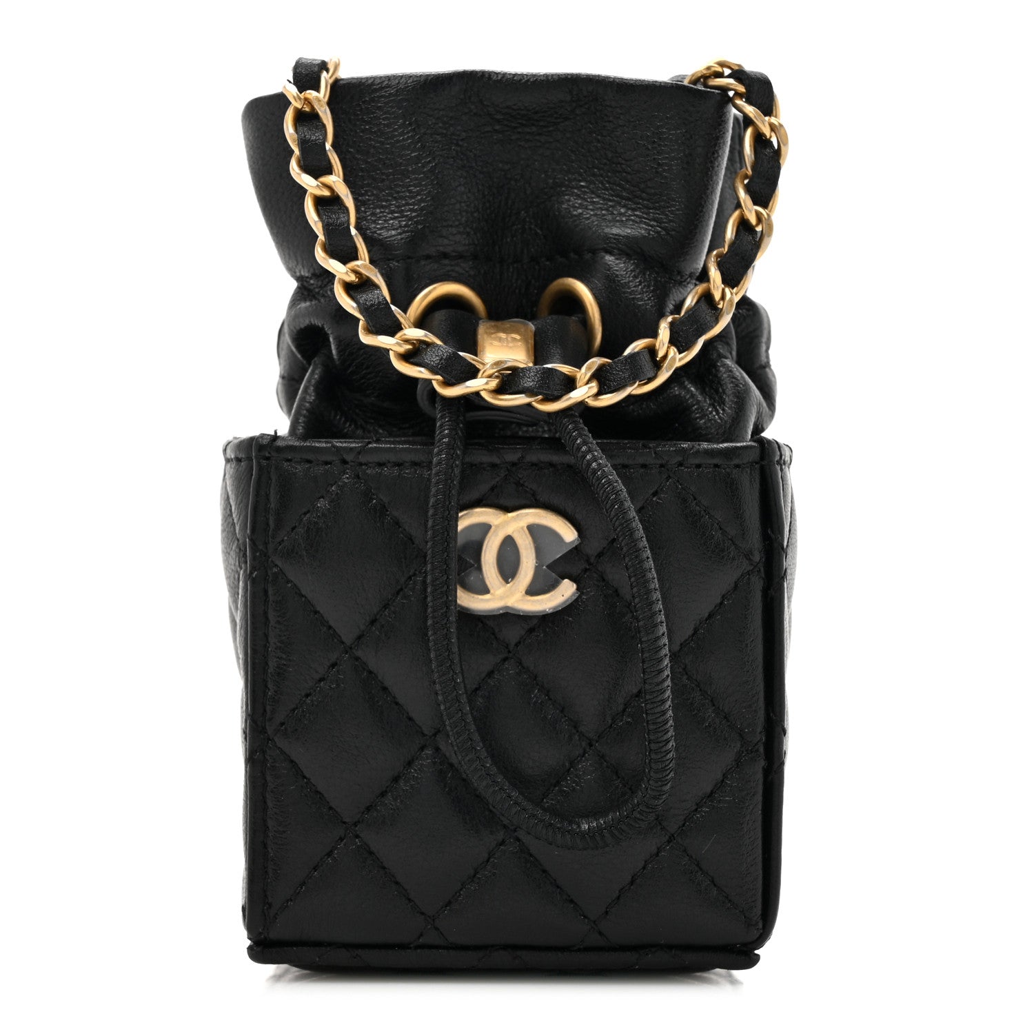 Chanel Calfskin Quilted Mini Drawstring Bucket Bag Black 1 of 10