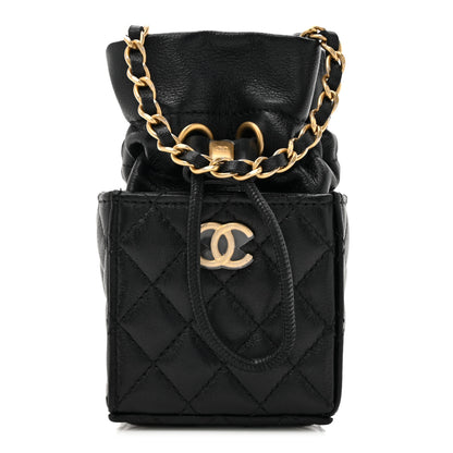 Chanel Calfskin Quilted Mini Drawstring Bucket Bag Black 1 of 10