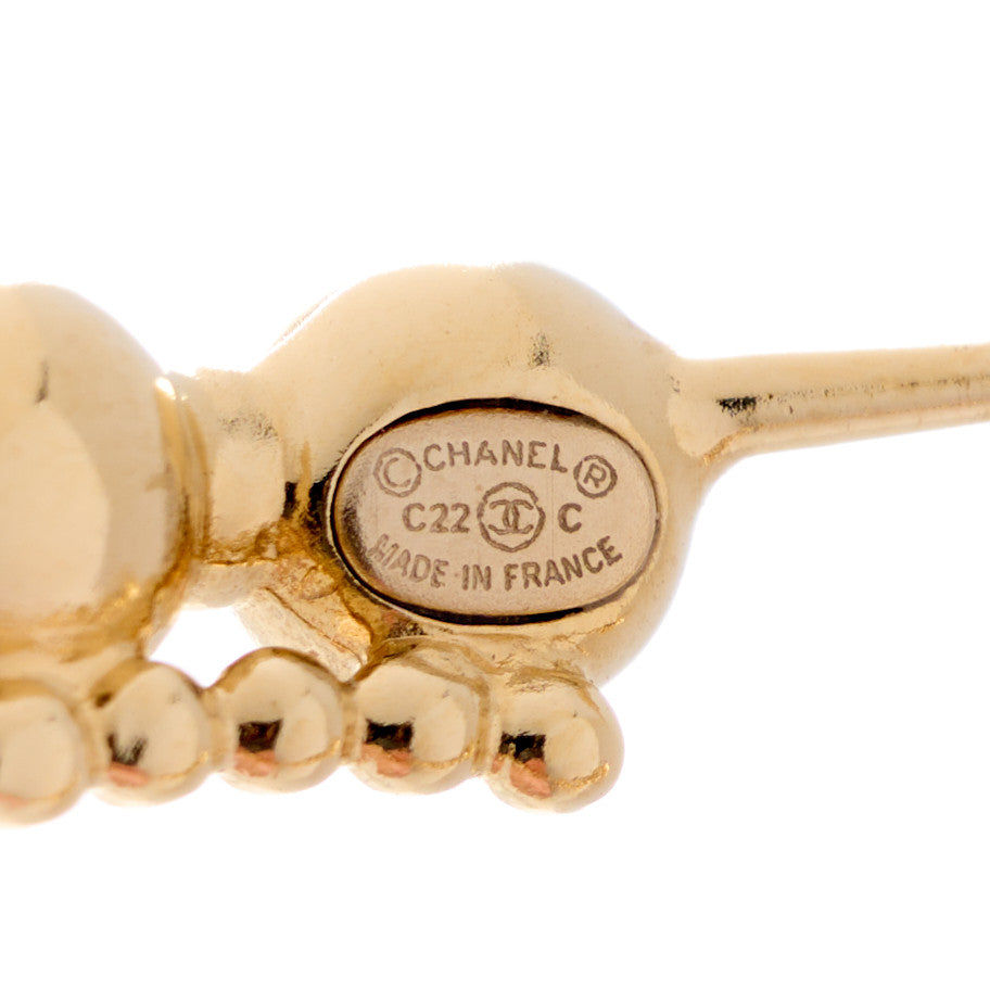 Chanel Crystal Bead CC Hoop Earrings Gold 4 of 4