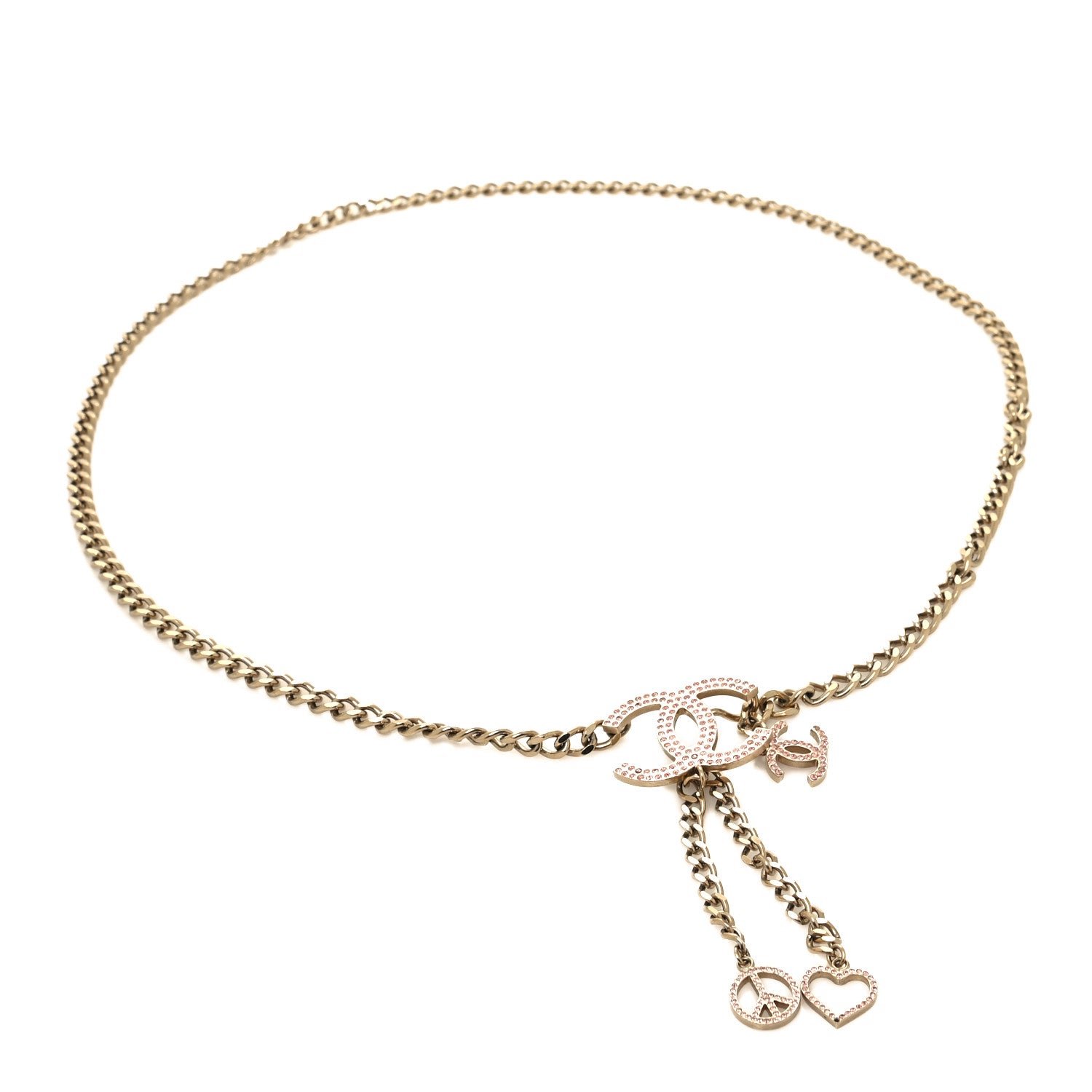 Chanel Crystal CC Heart Peace Sign Charm Chain Belt Gold 1 of 5