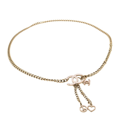 Chanel Crystal CC Heart Peace Sign Charm Chain Belt Gold 1 of 5