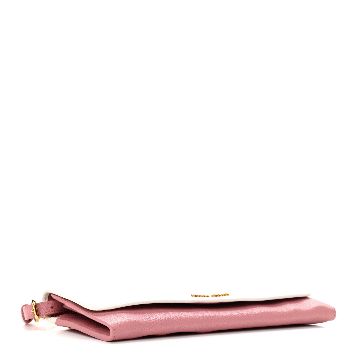 Miu Miu Goatskin Madras Bi-Color Wallet On Chain White Pink 4 of 12