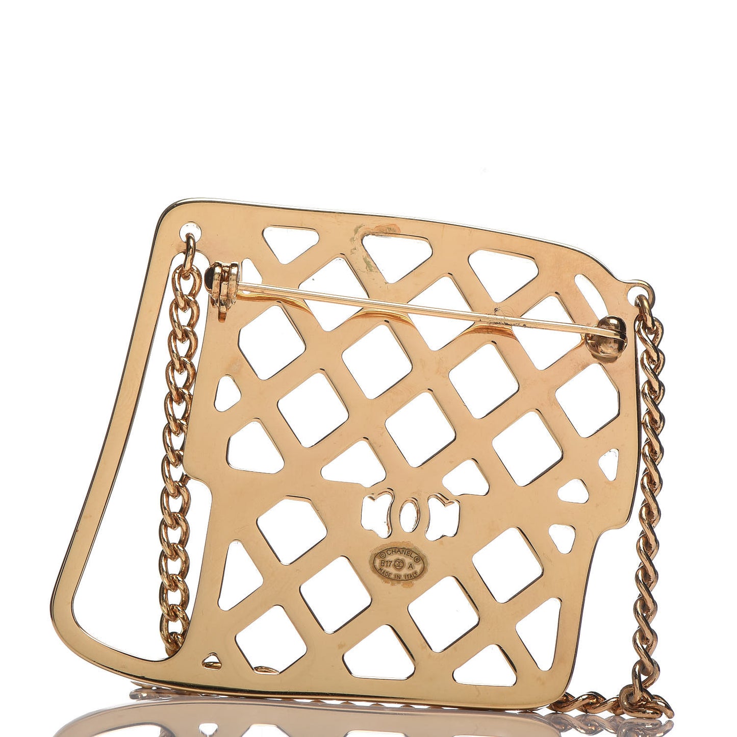 Crystal Flap Bag Brooch Black Gold