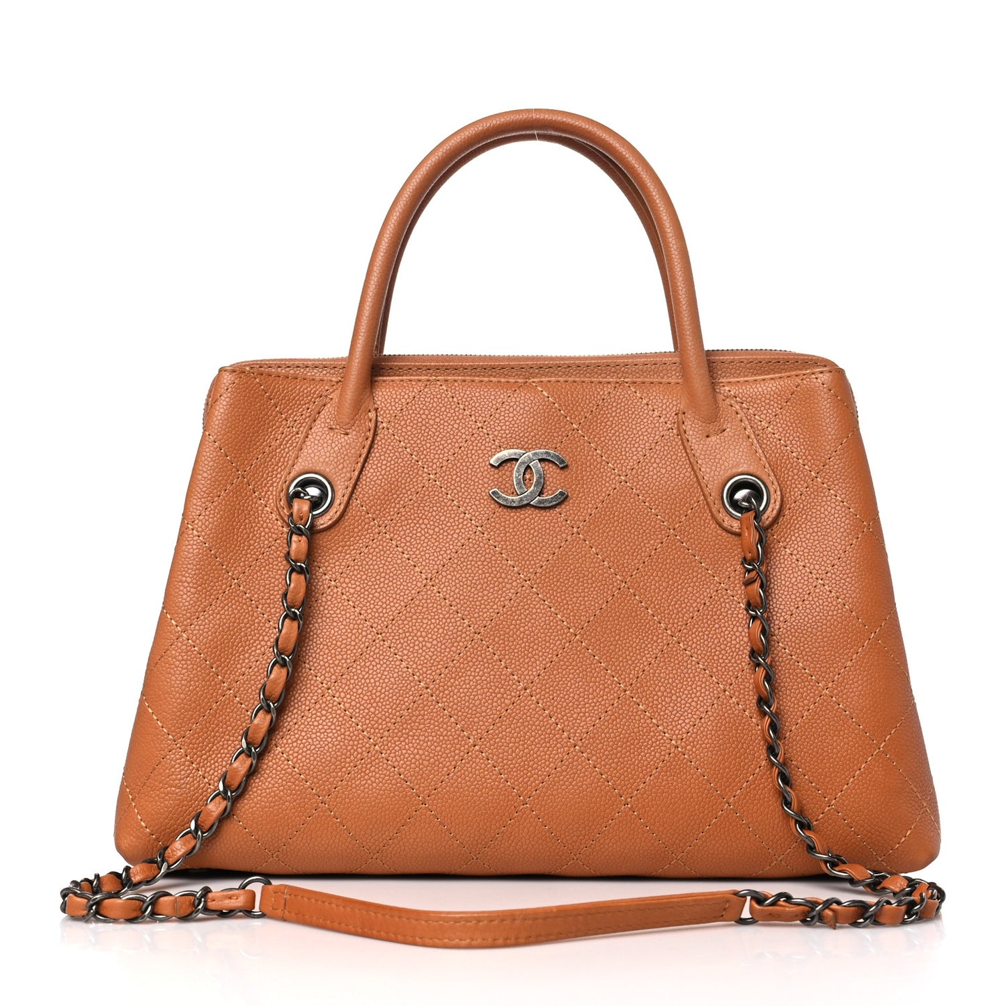 Grained Vegetal Calfskin Small Urban Shopping Tote Camel