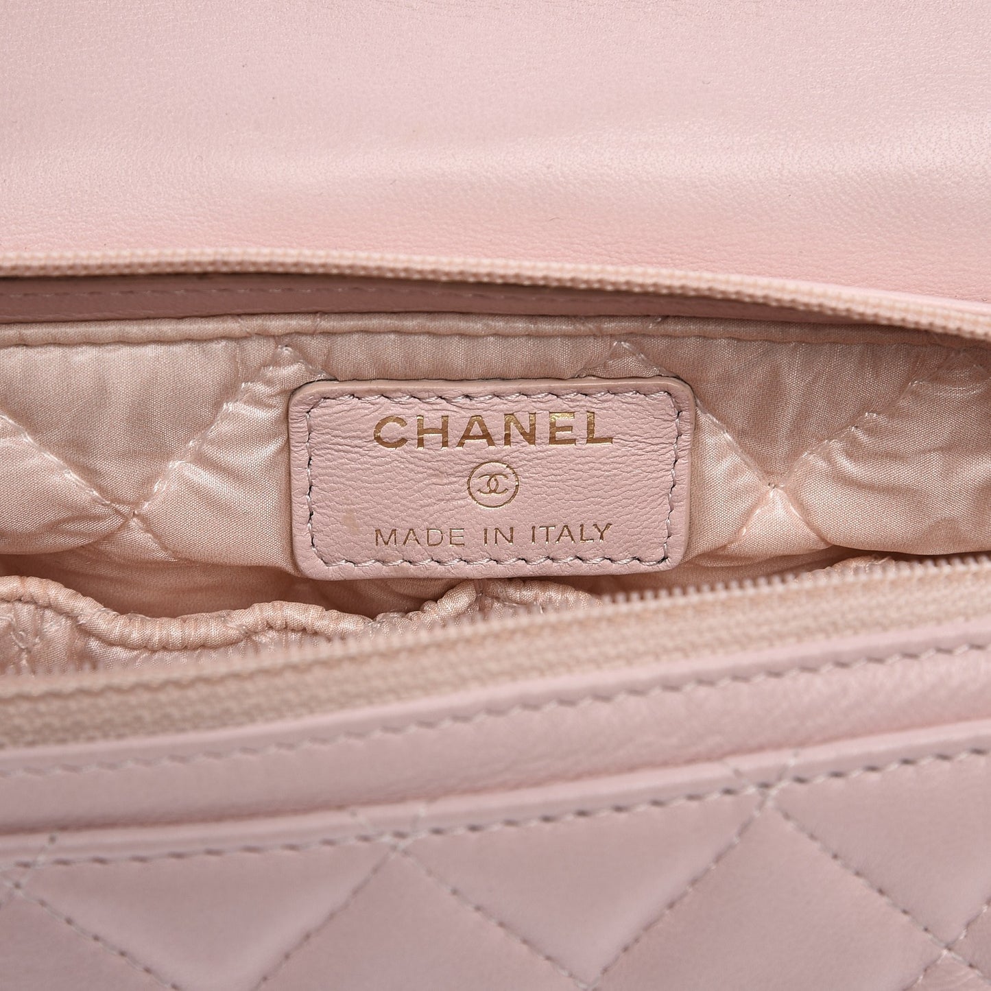 Lambskin Quilted Flap Cosmetic Case Light Pink
