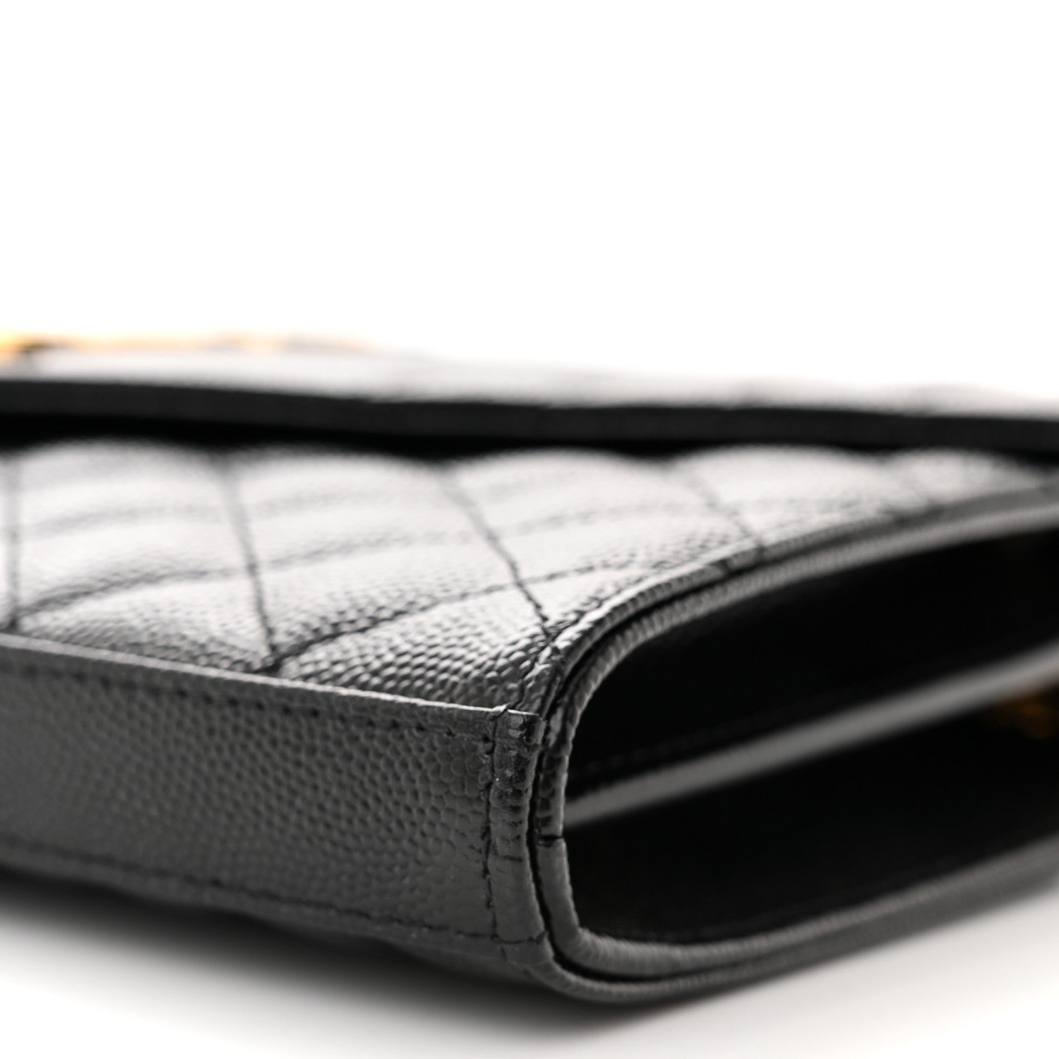 Saint Laurent Grain De Poudre Mixed Matelasse Triquilt Monogram Chain Wallet Black 10 of 11