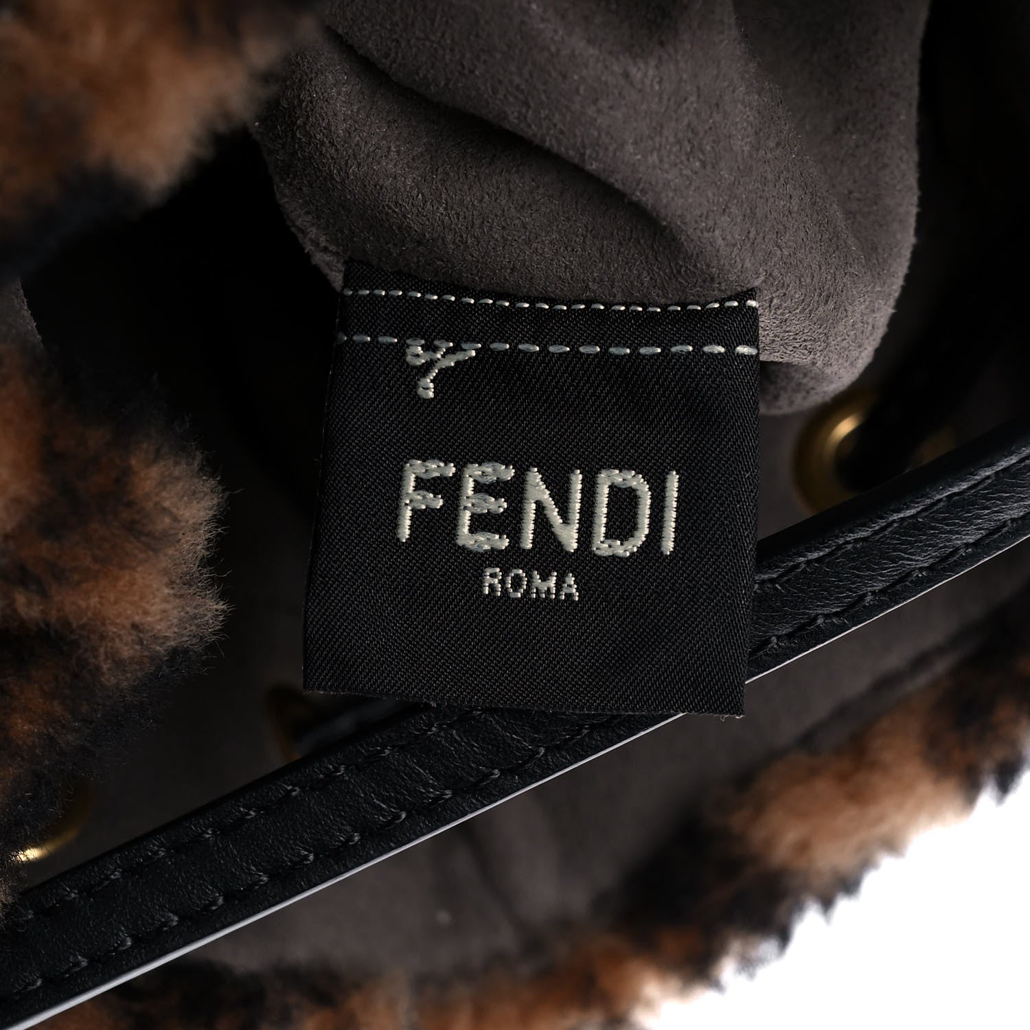 Fendi Shearling Vitello Dolce F is Fendi Macro FF 1974 Mini Mon Tresor Bucket Bag Tobacco Black 6 of 10